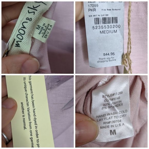 Moon & Skye Buckle Hand Dyed Raw Edge Top NWT - Picture 8 of 8